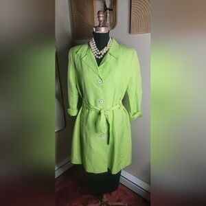 Vtg Lime Green Larry Levine Women's Belted Coat Dress